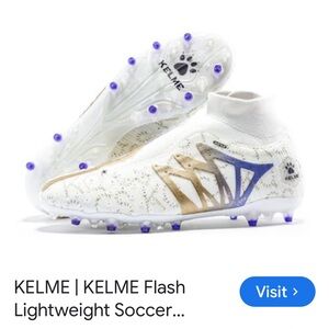 Men’s Flash Lightweight Soccer Cleats - White with Gold & Blue Accents